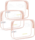 BAGSMART Clear Toiletry Bag 3-Pack TSA Approved Water-Repellent, Nude Pink | Carry on Travel Accessories Bag, Airport Airline Quart Size Bags for Women Men, Makeup Cosmetic Bag by BAGSMART