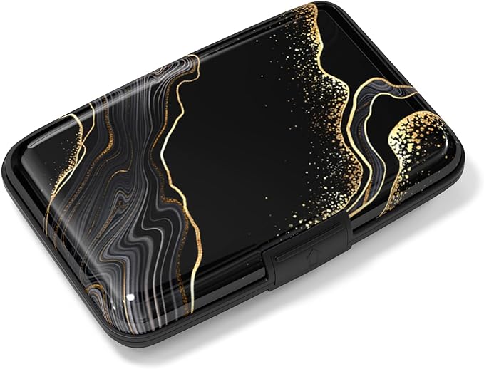 Rimilak Aluminuml Credit Card Holder,Black Gold Mable | Mini Credit Card Wallet RFID Blocking Slim Metal Hard Case for Women Men by Rimilak