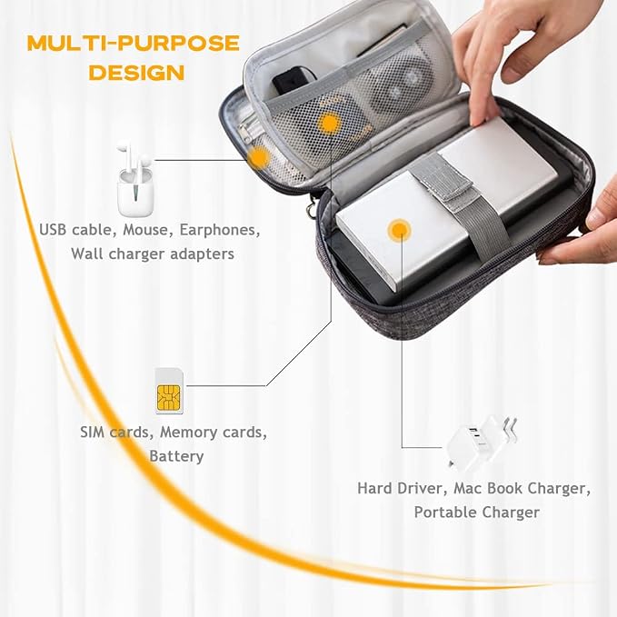 Electronic Organizer Bag Cable Organizer Travel Cord Organizer Case Pouch Portable Carrying Case for Charger Hard Drive Earphone USB SD Card (Purple) - Image 4