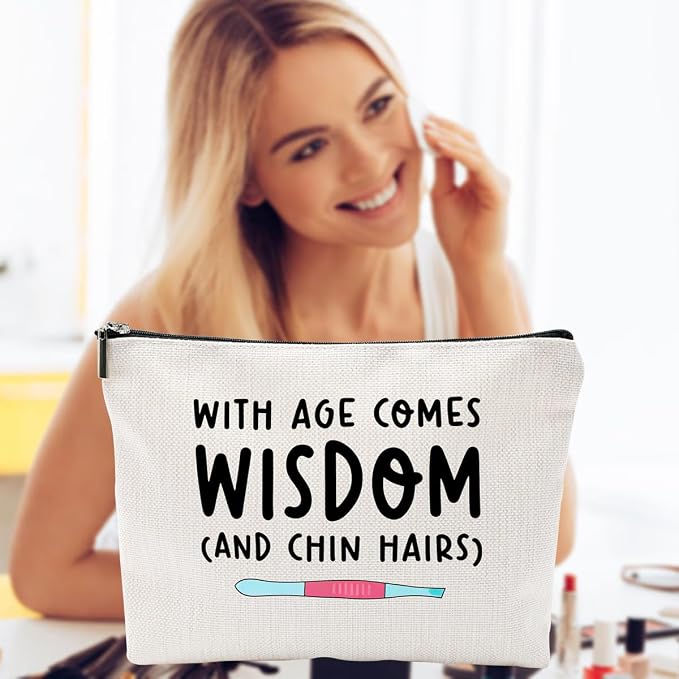 ZUYUROU Funny Makeup Bag for Women Birthday Gifts Best Friend Mom, Travel Cosmetic Pouch Organizer for Toiletries, With Age Comes Wisdom Humor Gift - Image 5