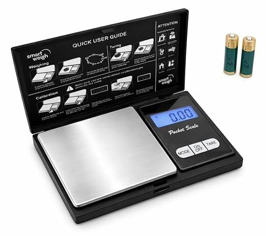 Smart Weigh Precision Digital Gram Scale (200g x 0.01g) – 7 Units (g, oz, ozt, DWT, ct, gn, tl) – Portable Pocket Design for Jewelry, Gems, and Food – Tare Function & Backlit LCD – Battery Included by SmartWeigh