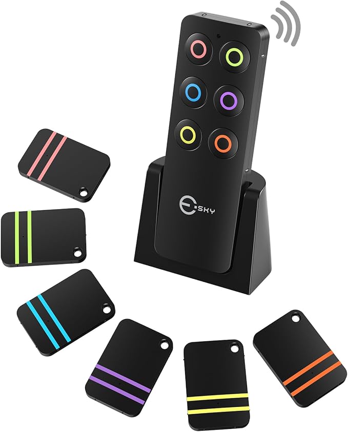 Esky Key Finder Locator with 85dB Noise Sound 6 Receivers Item Finder | Stick-on TV Remote Control Finder, Wallet Tracker Key Finders for Finding Keys,Phone, Glasses, Pet Remote Gift Idea by Esky