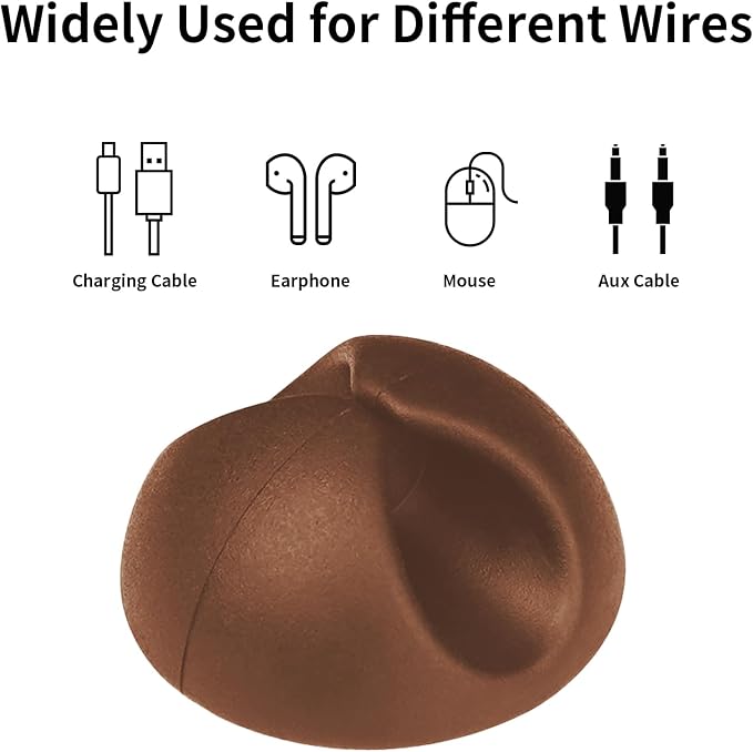12PCS Coffee Adhesive Cable Clips Cord Organizer for Wire Management | Residue-Free Strong Adhesive, No-Drill Install, For Charger Headphone Cords, Home Office Desk Car Nightstand, Wire Organizer - Image 3