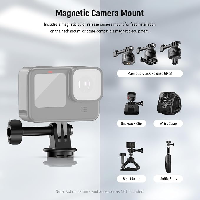 NEEWER Magnetic Neck Mount Compatible with GoPro DJI Insta360 iPhone, GP15 | Compatible with Hero 13 12 11 MAX DJI Action 4 Insta360, Quick Release, Flexible POV Action Camera Mount Adapter Phone Holder - Image 6