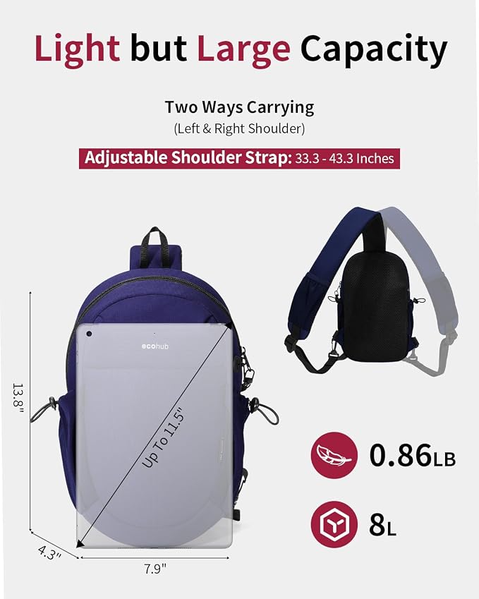 ECOHUB Anti-Theft Crossbody Bag Men Women RFID Blocking Lightweight Sling Backpack Water Resistant for Travel Hiking Outdoor - Image 3