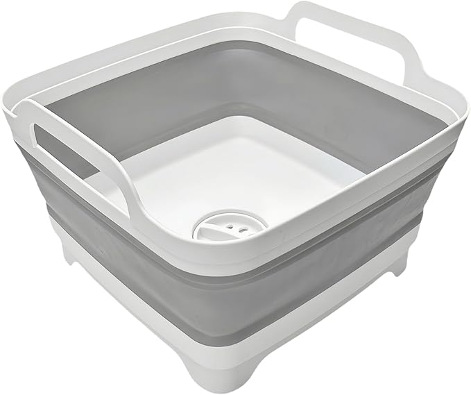 MontNorth Collapsible Wash Basin 9L, Foldable Dish Tub with Drain Plug, Portable Collapsible Dish Basin, Camping Sink for Washing Dishes, Laundry & Kitchen Use,Gray by MontNorth