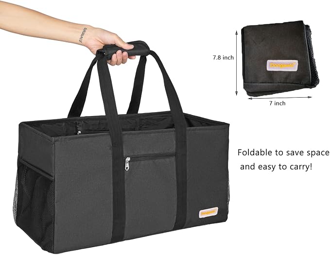 Extra Large Utility Tote Bag - Reusable Grocery Bags Foldable Heavy Duty | Large Shopping Tote 4 Pockets & Reinforced Handles, Water-Resistant Collapsible Tote for Beach, Picnic, Car Storage - Image 5