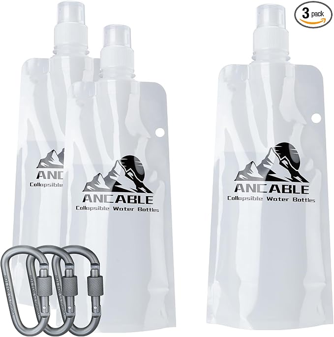 Ancable 17oz Collapsible Water Bottles, 3-Pack Reusable Travel Foldable Water Bottles for Hiking Camping Running Bike, BPA-Free Water Bottle, White by Ancable