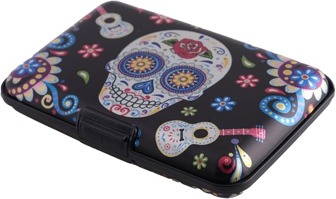 RFID Blocking Credit Card Holder for Men Women - Stylish Travel Wallet - Best protection for Bank Debit, ID, ATM, Cards against Scanning Criminals (Skull) by BOHONG