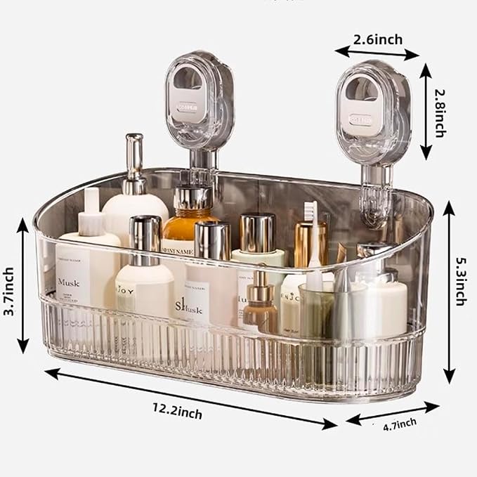 No-Drill Bathroom Suction Storage Box,Large Capacity & Strong Load-Bearing,Removable Shower Basket,Glacier Pattern Suction Cup Shower Caddy Hanging Shower Shelf Organizer (gray 1pcs) - Image 2