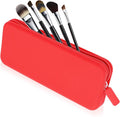 Travel Makeup Brush Holder, Waterproof Silicone Makeup Brush Bag with Zipper Closure, Soft Portable Makeup Brushes Organizer, Small Cosmetic Bag for Daily Work (Red) by Sakolla