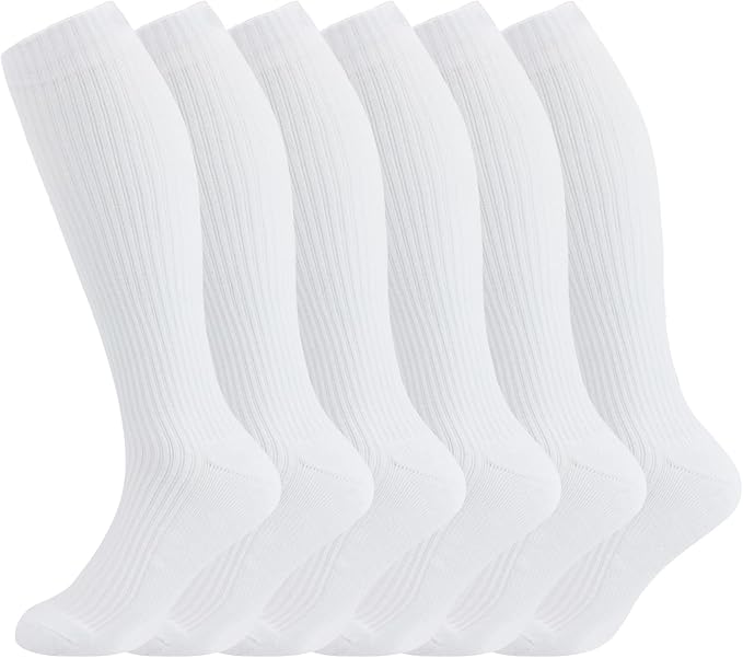 +MD Cotton Compression Socks for Women & Men 4/6 Pairs 15-20mmHg Knee High for Sports, Travel, Nursing Long Sitting Standing by MD