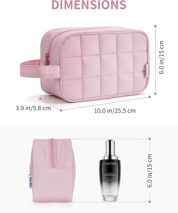 Narwey Quilted Makeup Bag Puffy Make up Bag Cosmetic Bag Organizer, Puffer Travel Toiletry Bag for Traveling Women Girls, Travel Bag for Toiletries, Skincare Medicine Bags (Pink) - Image 5