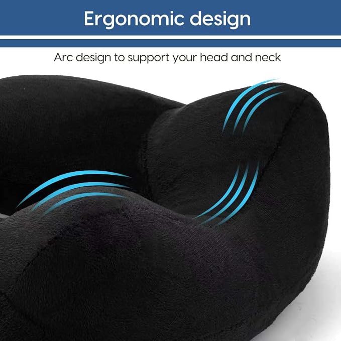 Inflatable Travel Pillow for Airplane Inflatable Neck Pillow for Traveling with Soft Velvet Washable Cover for Sleeping, Airplane,Train, Car, Office, Contoured Eye Masks, Earplugs - Image 3