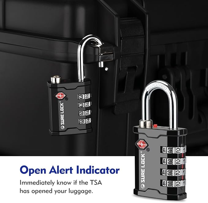 SURE LOCK TSA Accepted 4 Dig Heavy Duty Big Combination Luggage Padlock All Metal Travel Lock for Equipment Hard Case Luggage Gun Case Gym Locker Pelican Vault Lock(2, Black) - Image 6