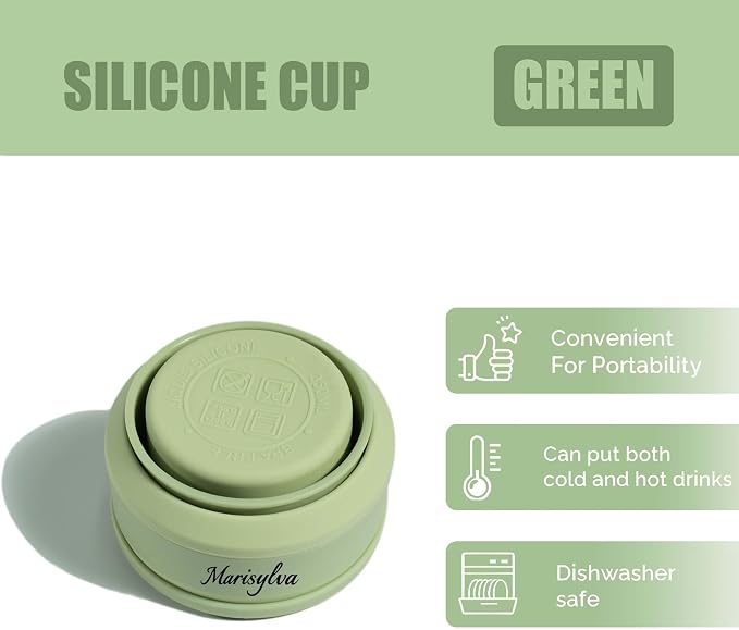 12oz Collapsible Water Bottles, Silicone Foldable Portable Travel Water Bottle, Folding Lightweight Reusable Leakproof for Traveling Camping Hiking Cycling Yoga Sports Green - Image 3