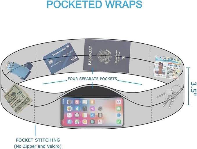 BANDI Pocketed Wraps – Running Waist Belt with Pockets for Phone, Money, Keys & Medical Devices | Secure, No-Bounce Travel & Fitness Belt, for Women and Men, USA Company - Image 4