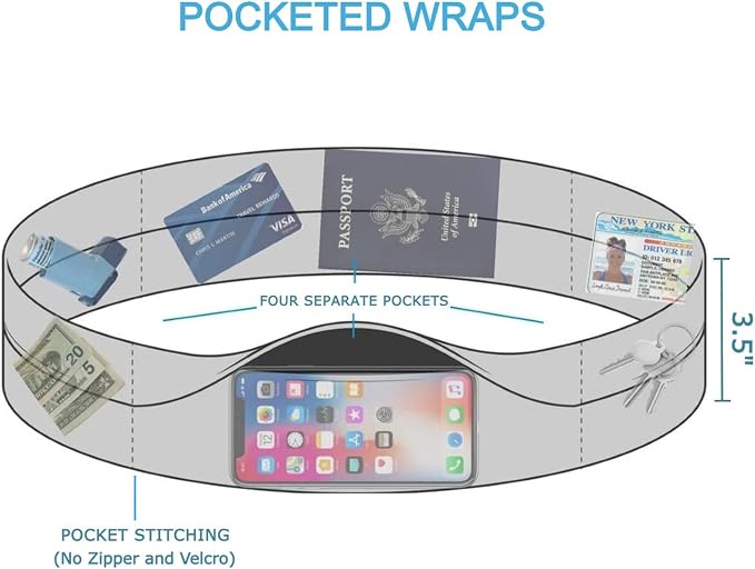 BANDI Pocketed Wraps – Running Waist Belt with Pockets for Phone, Money, Keys & Medical Devices | Secure, No-Bounce Travel & Fitness Belt, for Women and Men, USA Company - Image 4