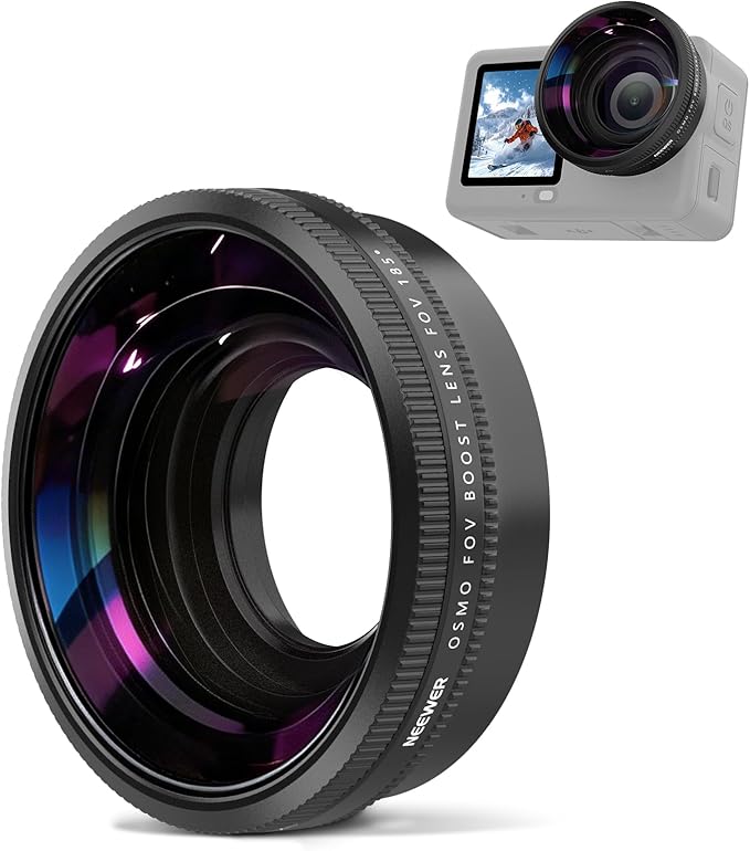 NEEWER Wide Angle Lens Compatible with DJI Osmo Action 6 Only, 185° FOV Multicoated HD Optical Glass 4 Elements 4 Groups Screw On Action Camera Lens Photography Accessories, FL-B52 by Neewer