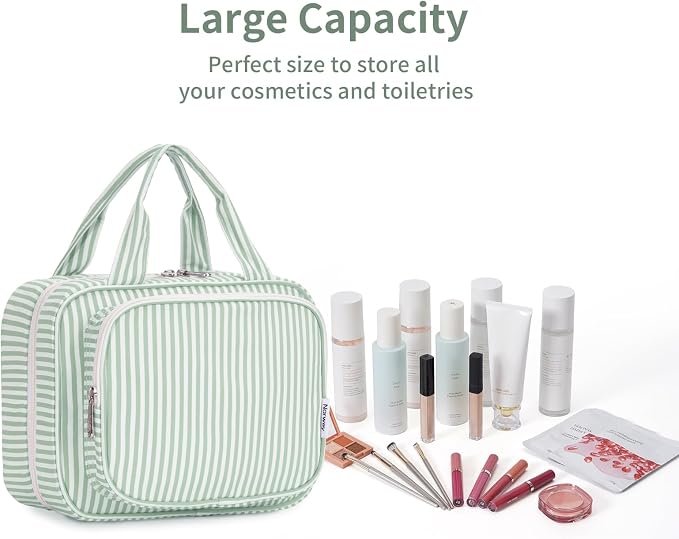 Narwey Striped Hanging Toiletry Bag for Women Travel Makeup Bag Organizer Toiletries Bag for Travel Size Essentials Accessories Cosmetics (Mint Green Stripe (Medium)) - Image 7
