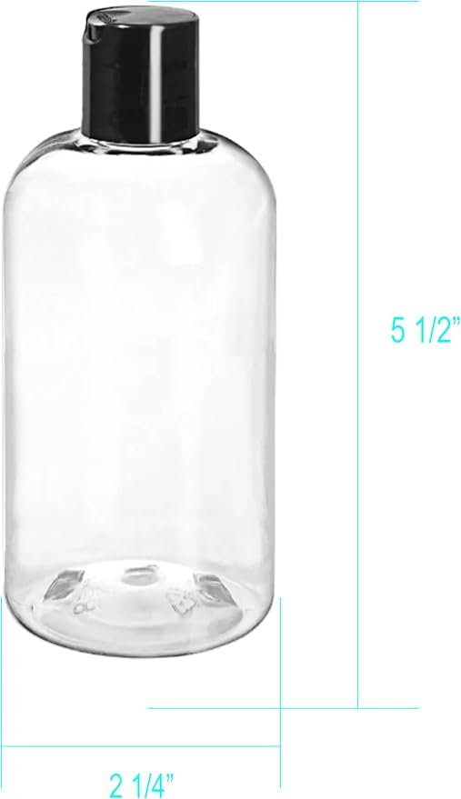 ljdeals 8 oz Clear Plastic Empty Bottles with Black Disc Top Caps, Squeezable Refillable Containers for Shampoo, Lotions, Cream and More, Pack of 2, BPA Free, Made in USA - Image 3