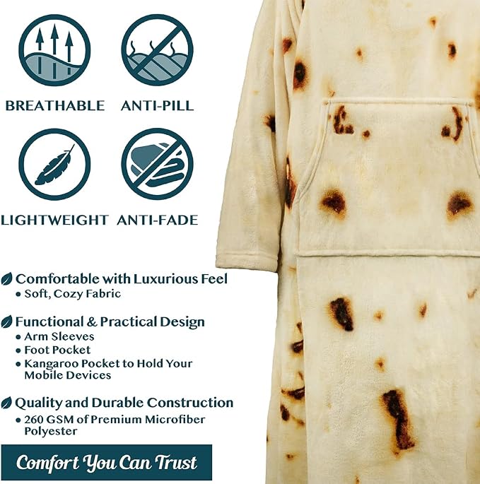PAVILIA Fleece Blanket with Sleeves, Foot Pockets for Women Men Adults, Plush Wearable Blanket Throw Wrap, Warm Snuggle Blanket Robe, Cozy Gift Ideas Wife Mom, Burrito Beige - Image 4