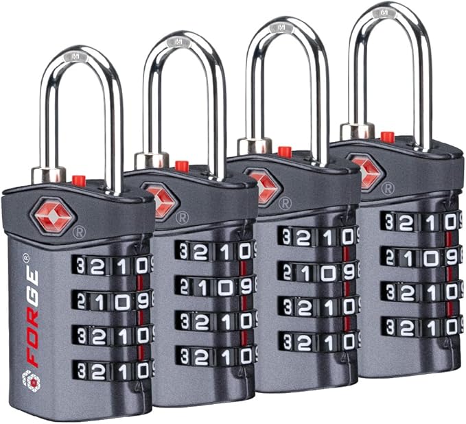 Forge 4-Digit Combination Lock, TSA Approved Locks for Luggage, Travel, Gym, School, Suitcase, Backpack, Pelican case, Easy Read dials, Zinc Alloy Body. by Forge
