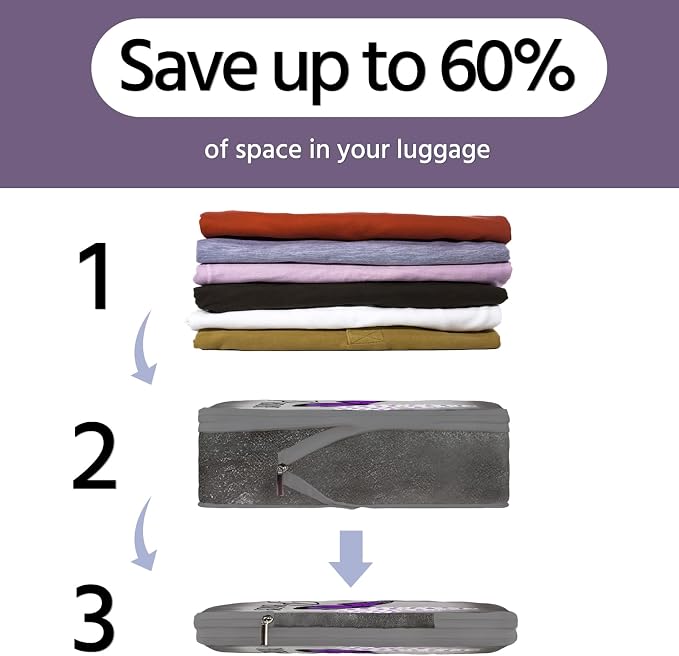 6 Pcs Compression Packing Cubes Waterproof Suitcase Travel Bag Luggage Backpack Organizer Travel Cubes for Packing-Purple Butterfly - Image 5