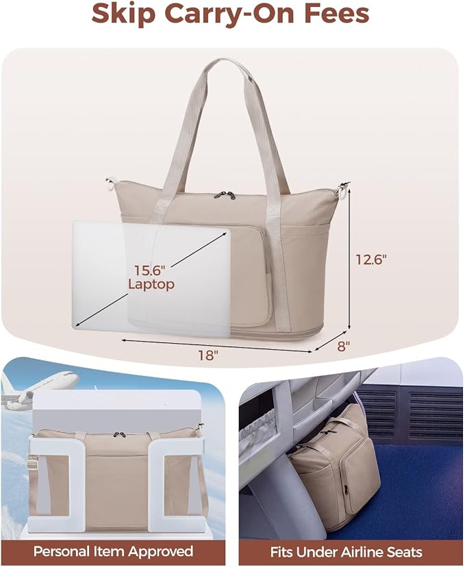WANDF Foldable Expandable Personal Item Travel Bag for Women Carry On | 18x14x8 inches, Frontier Airline Underseat Fit, Weekend Getaways - Image 4