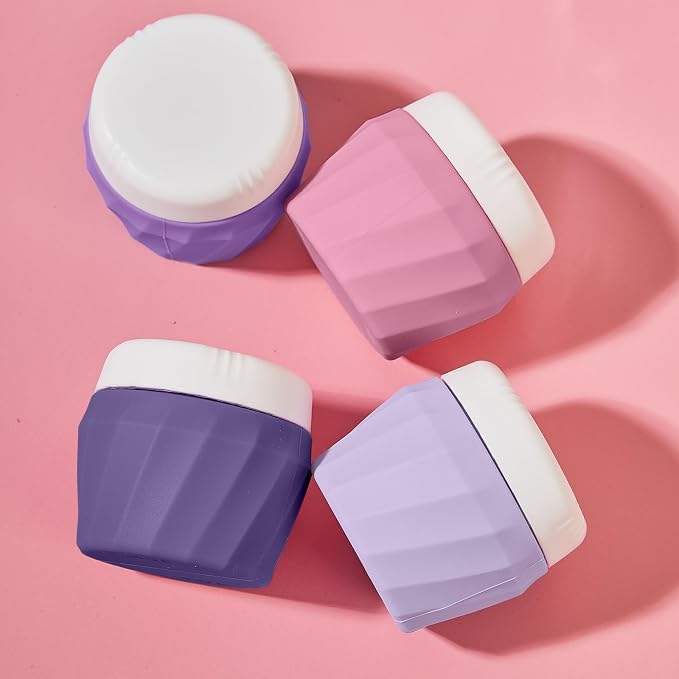 Travel Containers for Toiletries, Premium Silicone Cosmetic Cream Jars, TSA Approved Leak-Proof Refillable Travel Size Toiletries with Clear Bag for Cosmetic Face Body Cream (Purple, 1OZ) - Image 6
