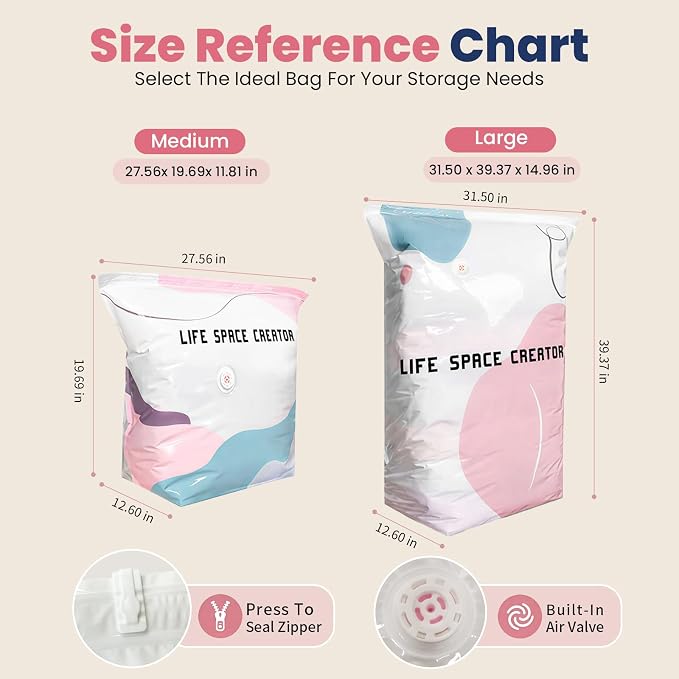 5PC No Pump Vacuum Storage Bags, No Pump Large Vacuum Storage Compression Bags, Thick Airtight Reusable Organizer for Clothes Comforters Travel Moving Closet Storage (M) - Image 5