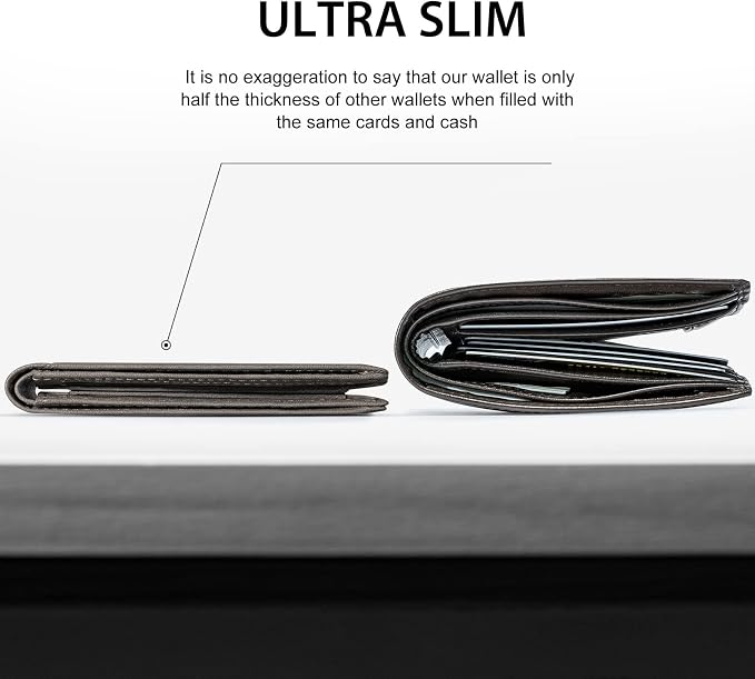 GSOIAX Slim Wallet for Men,RFID Blocking Bifold Wallet Carbon Fiber Front Pocket Wallet with 11 Card Holder Minimalist Mens Wallet with Gift Box(Leather Grey) - Image 2
