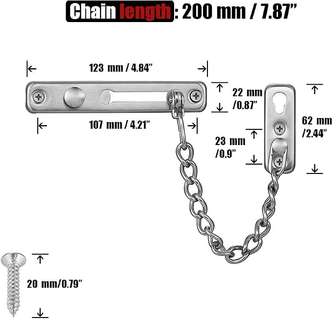 JQK Door Chain Lock, Stainless Steel Door Guard with Spring Anti-Theft Press Lock, Brushed, HDC100-BN - Image 2