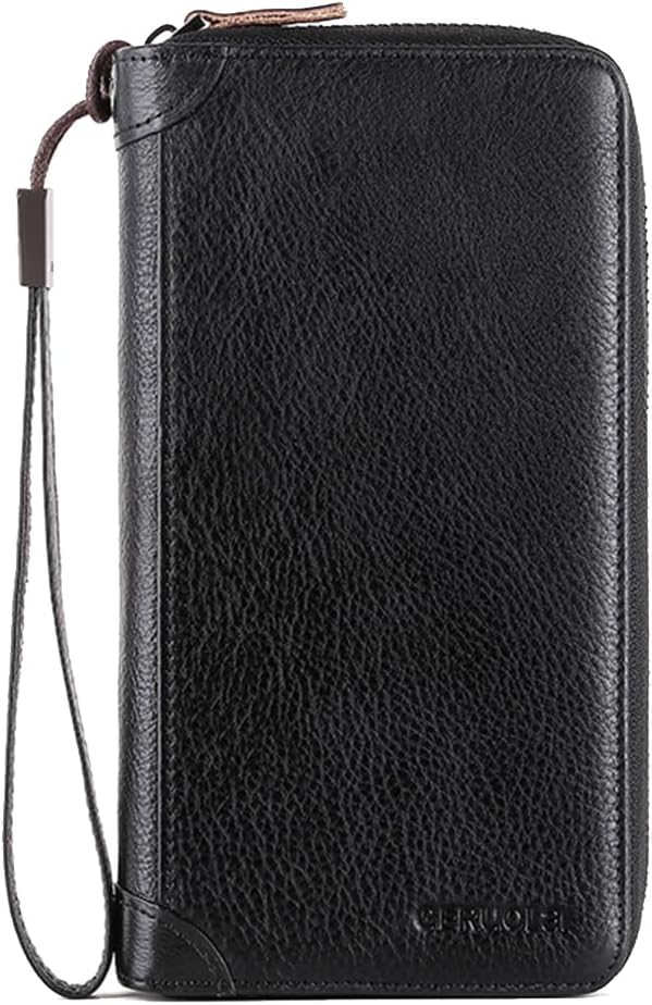 Card Bag Cowhide Wallet Men Coin Purse RFID Blocking Card Case Portable Card Holder Coin Bag Pouch with 12/20/30/45 Card Slots Black D by PORRASSO
