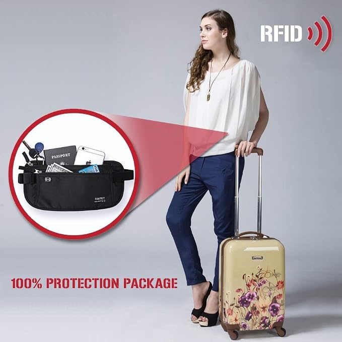 Money Belt - Passport Holder Secure Hidden Travel Wallet with RFID Blocking, Undercover Fanny Pack (Black) - Image 6