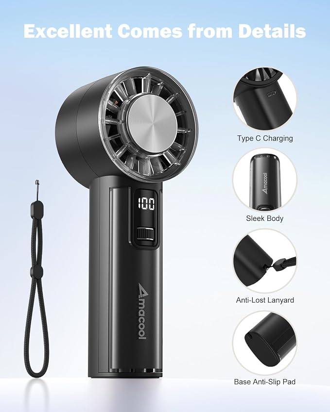 AMACOOL Handheld Fan with Ice Cooler, Mini Portable Fan Rechargeable, 18Hrs Cooling, 0-100 Adjustable Speed, Small Yet Powerful, Personal Hand Fans for Travel, Beach, Outdoor, Makeup, Gifts for Women | Gifts for Mom Her Women Girl, Small Yet Powerful, ... - Image 7