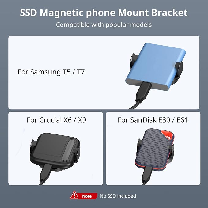 SMALLRIG SSD Magnetic Phone Mount Bracket SSD Holder with Magsafe, 45-70mm（1.77''-2.76'' Wide Clamping, 1/4"-20 Threads and Cold Shoe, for Samsung T3/T5, for SanDisk, for Crucial, for iPhone - 5157 - Image 4