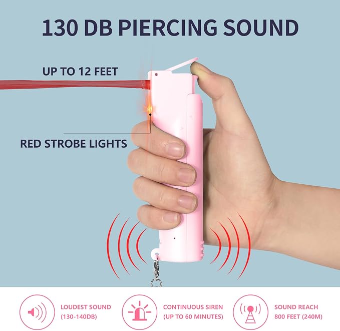3-in-1 Personal Alarm for Women Self Defence Set with Pepper Spray, Max Strength Pepper Gel & 130 dB Safety Alarm & Red Led Lights, Canister Replaceable & Flip-top Safety Cap & UV Marking Dye - Image 3