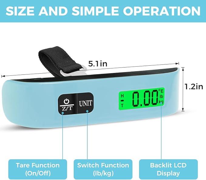 BAGAIL Digital Luggage Scale, 110lbs Hanging Baggage Scale with Backlit LCD Display, Portable Suitcase Weighing Scale, Travel Luggage Weight Scale with Hook, Strong Straps for Travelers - Image 2