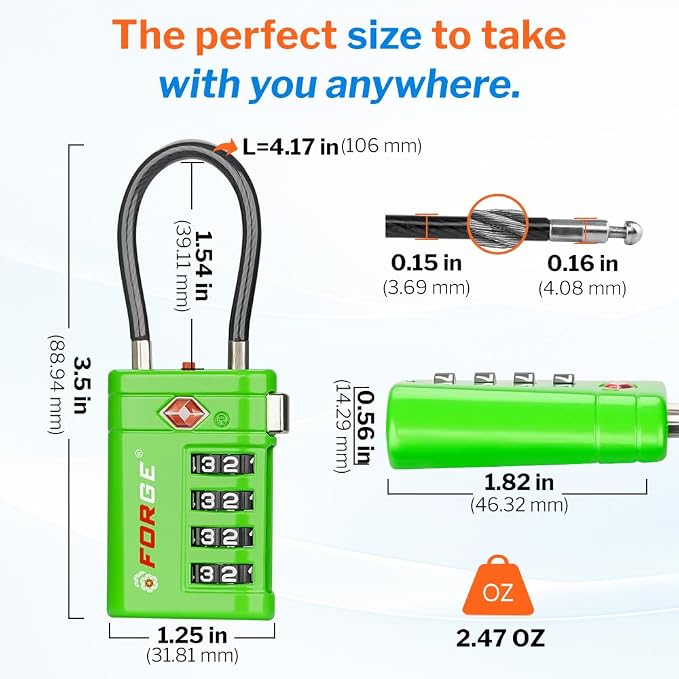 Forge TSA Approved Luggage Locks 4 Digit Combination TSA Travel Locks with TSA008, Open Alert Indicator, Zinc Alloy Body for Luggage, Suitcase, Backpack, and More. Green 2 Locks. - Image 7