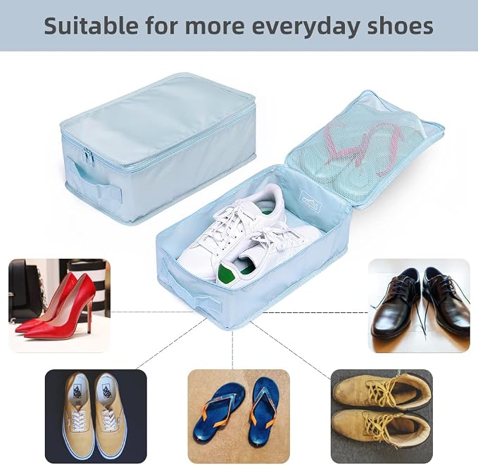 Travel Shoe Bags, Foldable Waterproof Shoe Pouches Organizer-Double Layer (6 Blue Shoe Bags) - Image 3