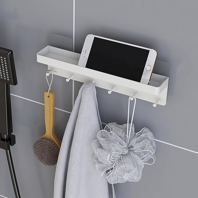 MKO Key Holder Wall Mount, Adhesive Key Hanger with 6 Hooks for Wall, White | Metal Material, Key Rack with Shelf, Wall Mount, Mail Organizer Tray, Suitable for Entryway, Hallway, Living Room - Image 7