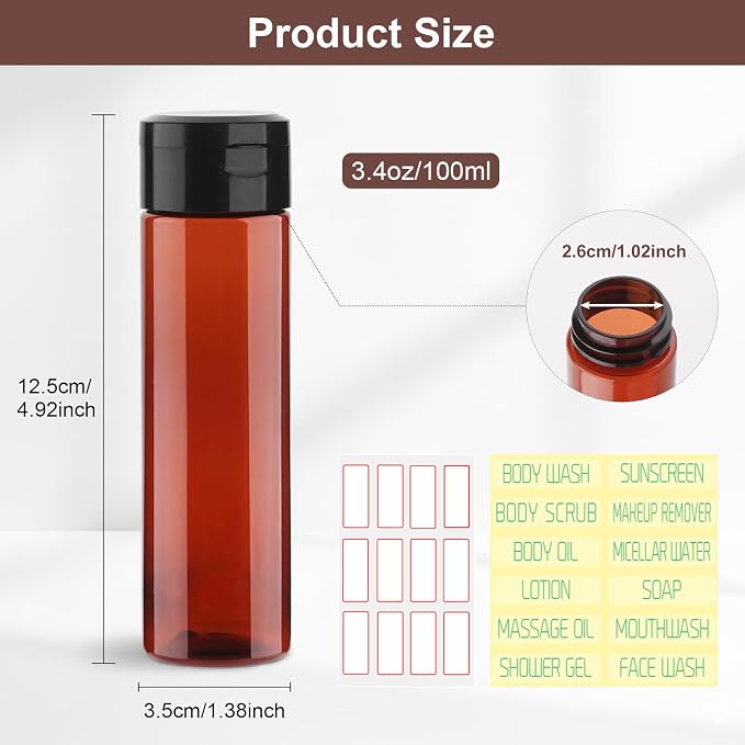 Cosywell 5 Pack Travel Bottles for Toiletries 3.4oz Shampoo Bottles | TSA Approved, Brown Travel Size Containers, Leak Proof, Wide Mouth, Squeeze Bottle for Lotion, and a Toiletry Bag - Image 2