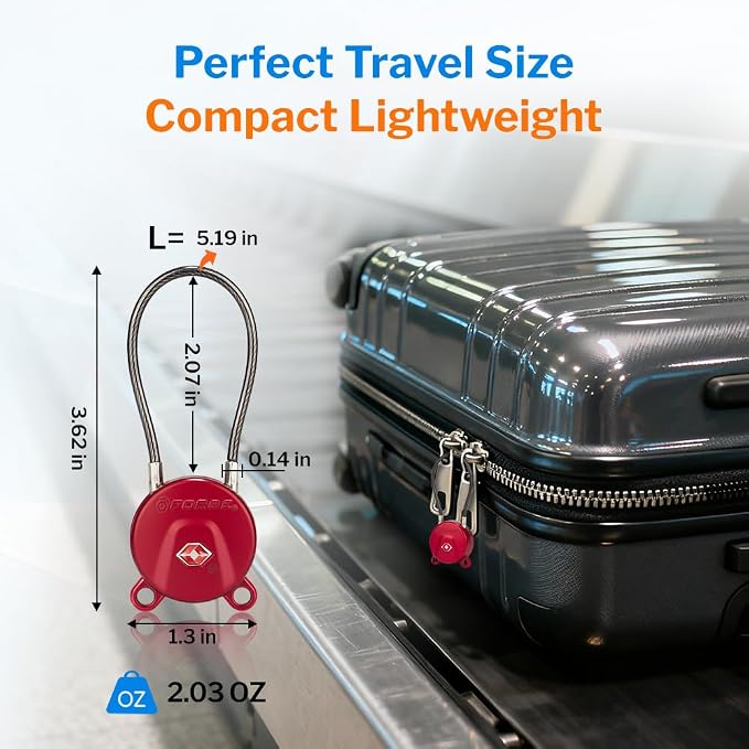 FORGE TSA Approved Luggage Locks Keyed Alike, TSA006 Dimple Key Cable Locks for Luggage, All Metal Zinc Alloy Travel Padlock for Suitcase, Backpack, and More, 2 Locks Red. - Image 3