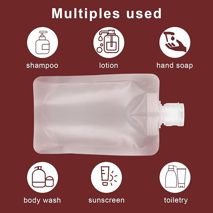 YASUOA 12 Pieces Travel Size Refillable Pouch for Toiletries Bulk 30ml/50ml/100ml, TSA Approved Squeeze Empty Stand Up Pouches for Liquids Lotion Shampoo Bags, Leak Proof Cosmetic Containers - Image 6