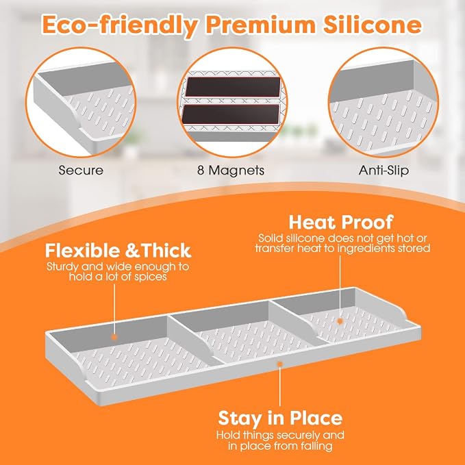 Hydream Stove Top for Silicone Shelf,30 Inch Magnetic Shelf Over the Stove Spice Rack of,Kitchen Organizer Magnet Above Stovetop Flat Back of Storage Suctioned-Light Grey - Image 5