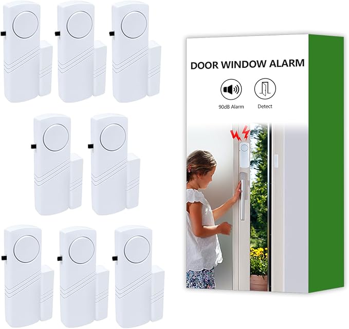 Door Window Alarm, 90dB Door Alarms Sensor for Kids Safety, Home Security, Door Window Burglar Alarm, Window Pool Alarms for Home, Apartments, Offices, Hotel Rooms (8pack) by Unknown