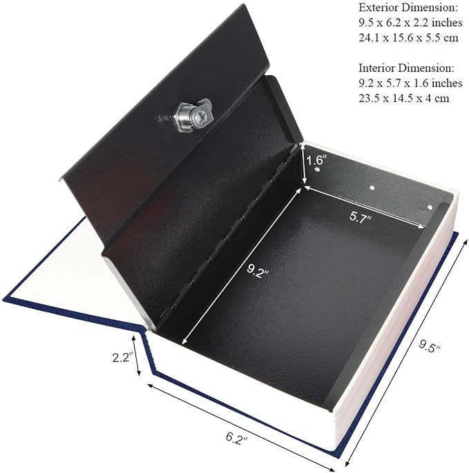 Book Safe with Key Lock – Jssmst Home Dictionary Diversion Safe Lock Box Safe Metal Box, Navy Large, SM-BS004NL - Image 2