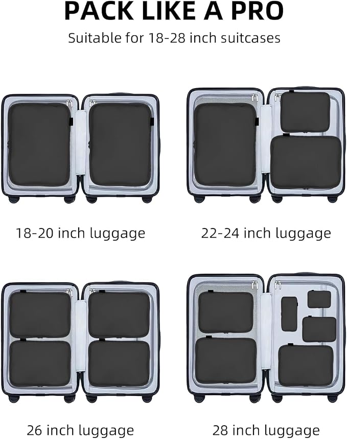 Compression Packing Cubes for Travel, 6-Piece Set (Large/Medium/Small), Double-Zip Luggage Organizers for Suitcase & Carry-On, Clothes Storage Bags (Pure Black, 6 Pack) - Image 7