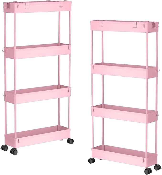 2-piece Set Slim Storage Cart 3 Tier,Bathroom Organizer Rolling Utility,Mobile Shelving Unit Slide Out for Office, Kitchen, Laundry Room & Narrow Places by Home